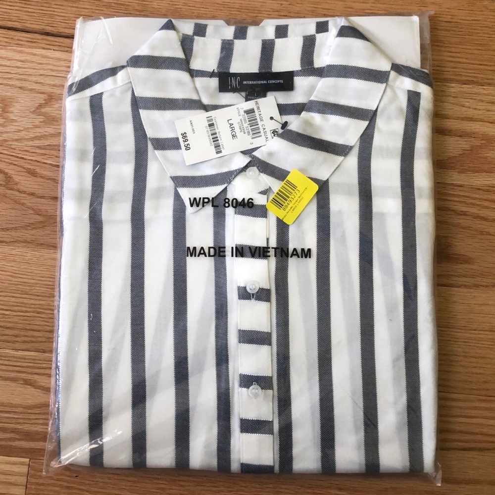 INC White Metallic Button-Up Tunic, Size L - Picture 3 of 3